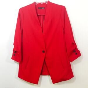 Dex Black Tape lipstick red pleat ruched blazer M